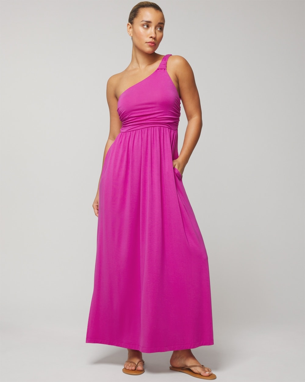 Women's Soft Jersey One-shoulder Knot Maxi Bra Dress In Wild Berry Size 2xl  