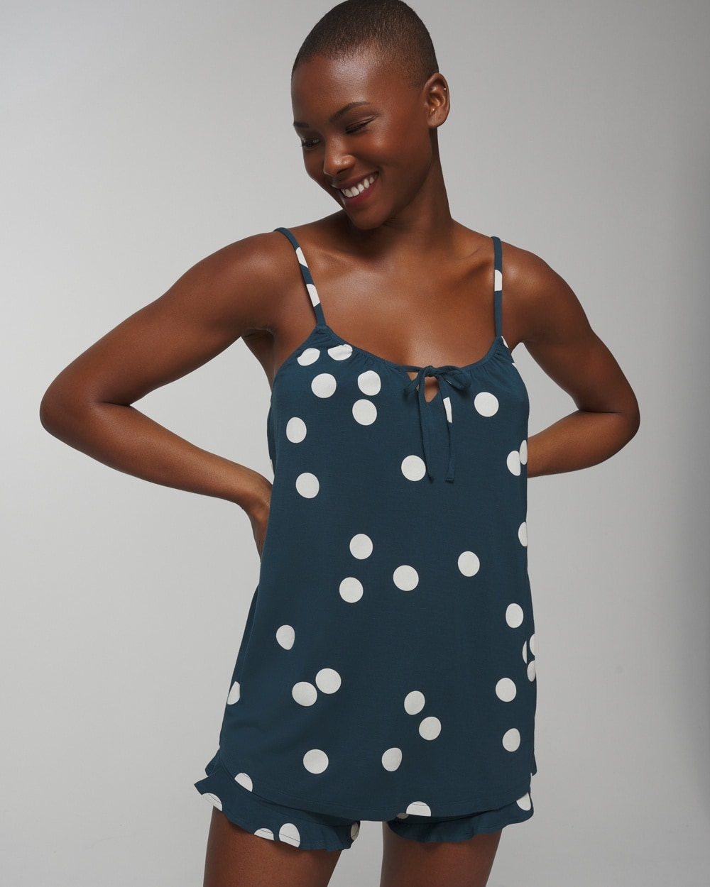 Soma Women's Cool Nights Tie-front Cami In Teal Size Xl |  In Navy Polka Dot