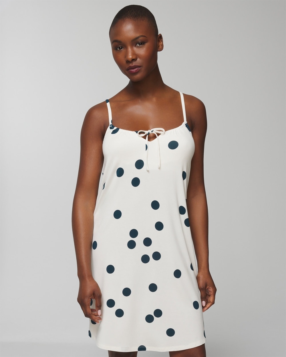 Soma Women's Cool Nights Tie-front Chemise In White Polka Dot Size Small |