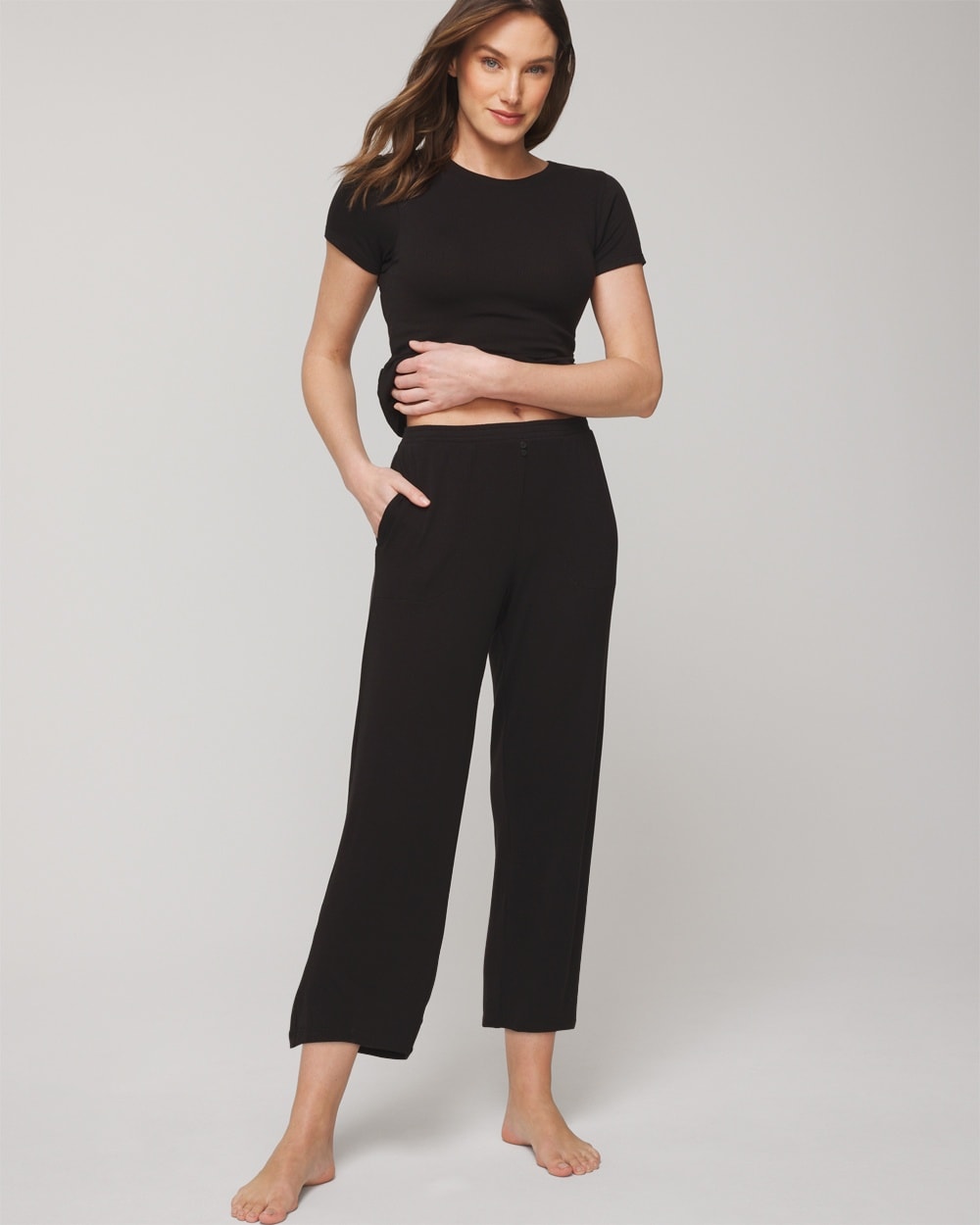 Soma Women's Lightweight Ribbed Knit Cropped Pajama Pants In Black Size Medium |