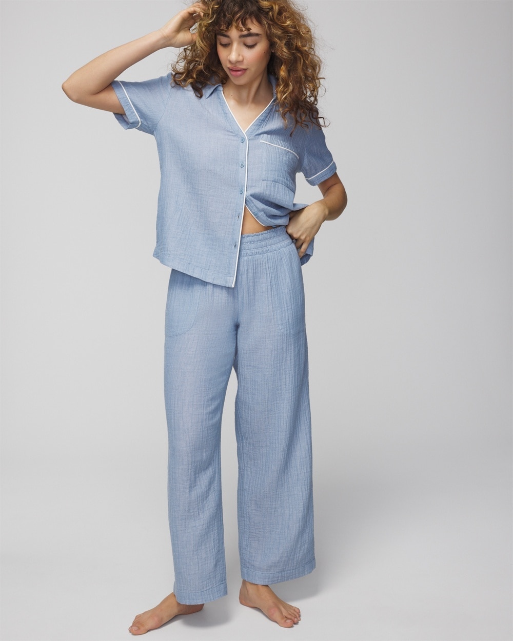 Soma Women's Cotton Gauze Pajama Pants In Crossdye Vintage Indigo Size Medium |