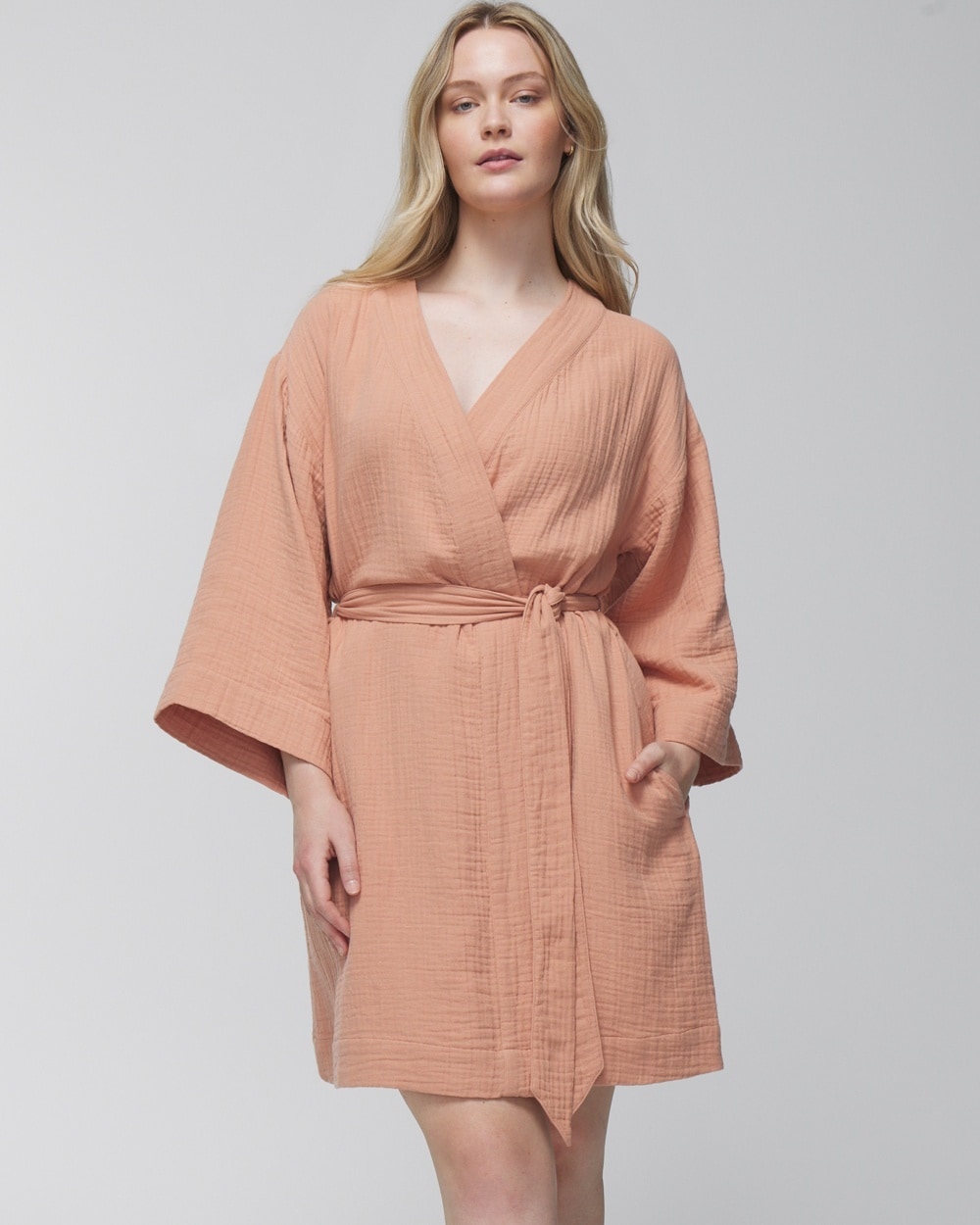 Soma Women's Textured Cotton Robe In Nude Size Large/xl |  In Creme Brulee