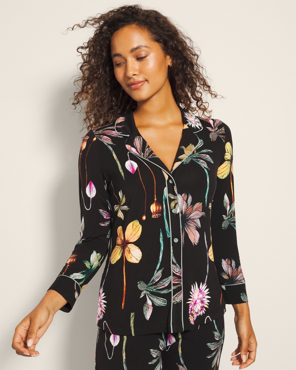 Cool Nights Long-Sleeve Printed Notch Collar