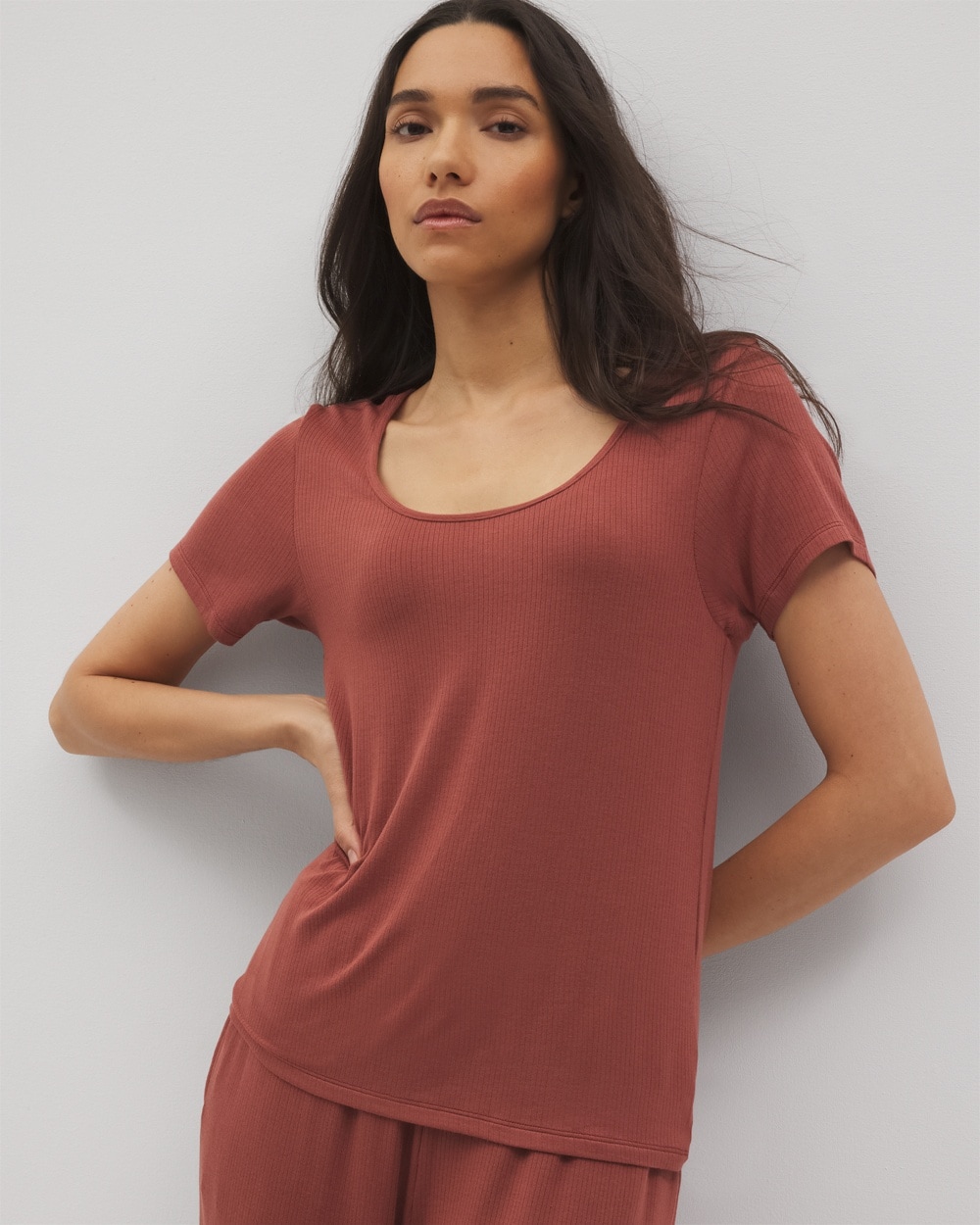 Lightweight Rib Knit Short Sleeve Sleep Tee