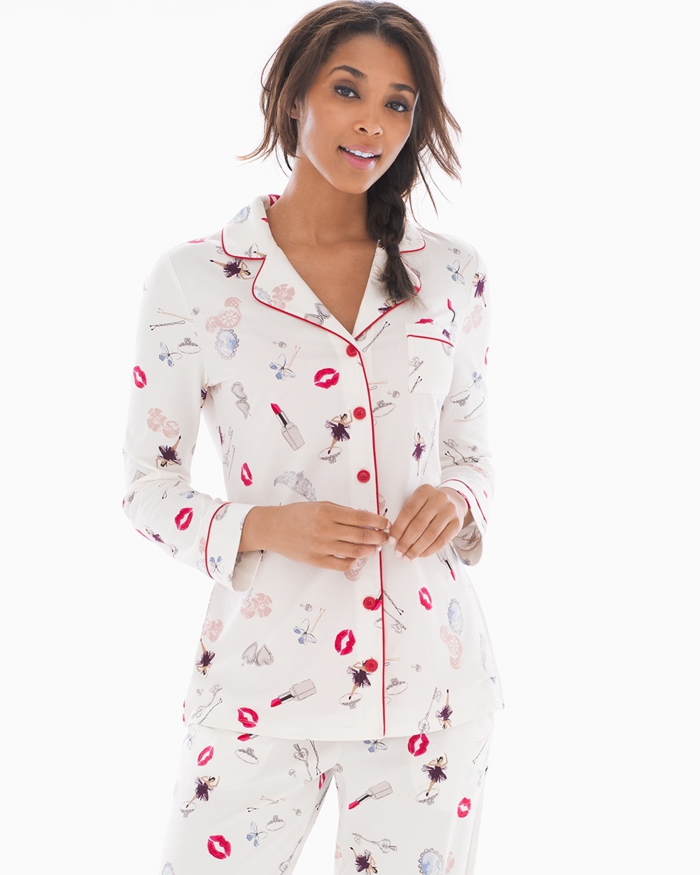 Embraceable Long Sleeve Notch Collar Pajama Top Trinkets Ivory