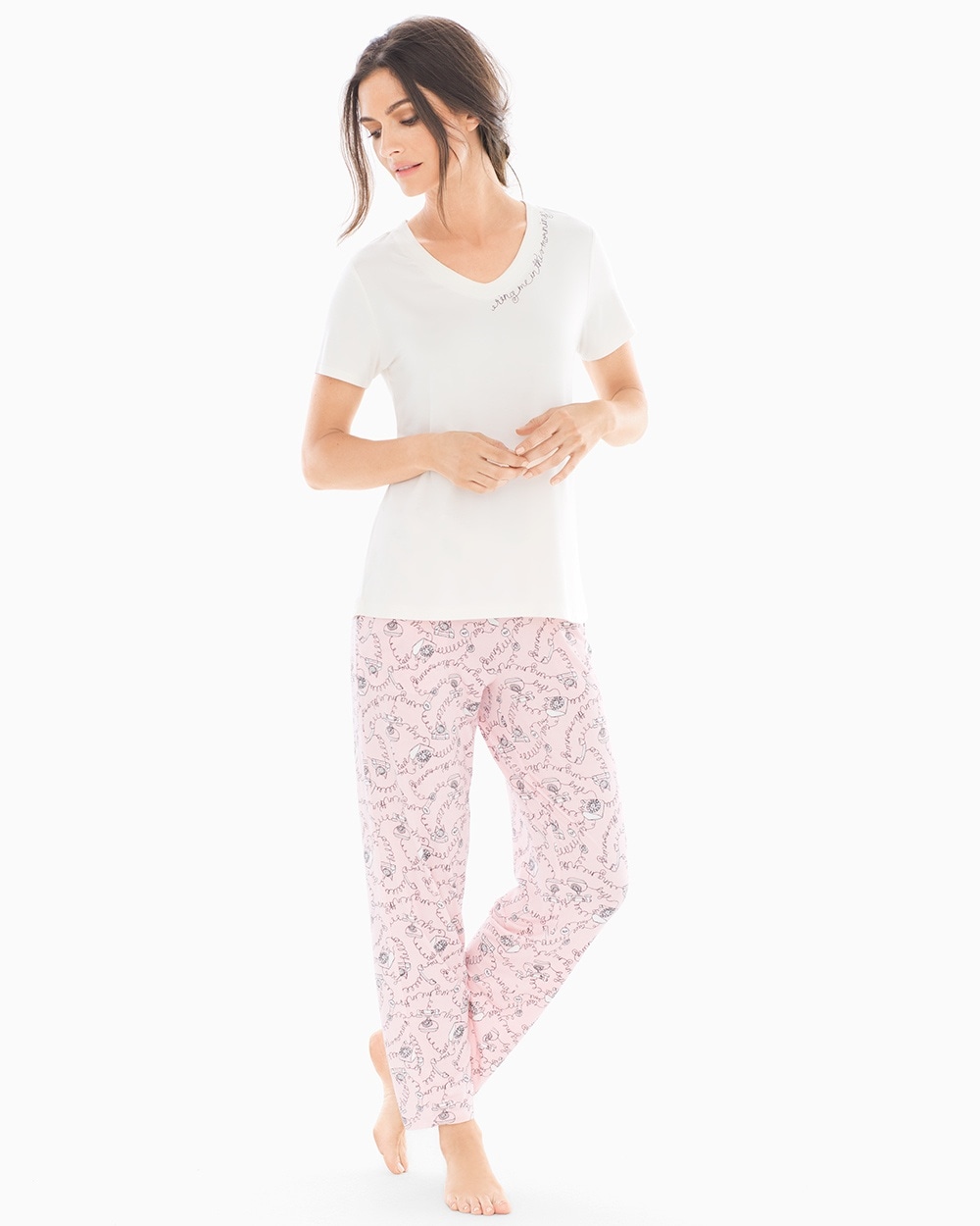 Cool Nights Ankle Length Pajama Set Ring Me Graphic Ivory