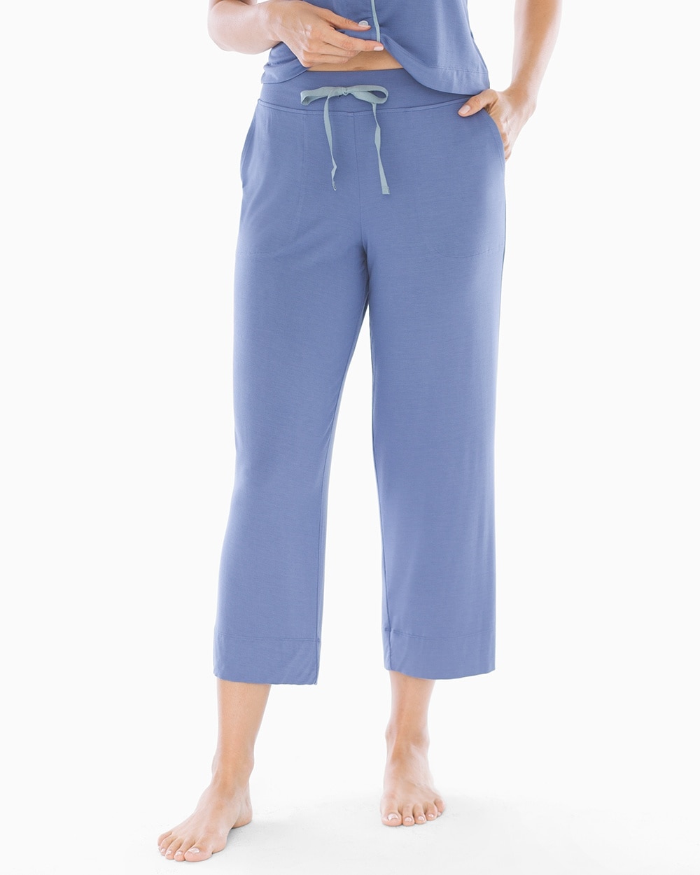 Cool Nights Grosgrain Trim Crop Pajama Pants Grecian Blue