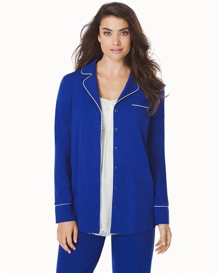 Embraceable Long Sleeve Notch Collar Pajama Top Jewel Blue - Shop Women ...