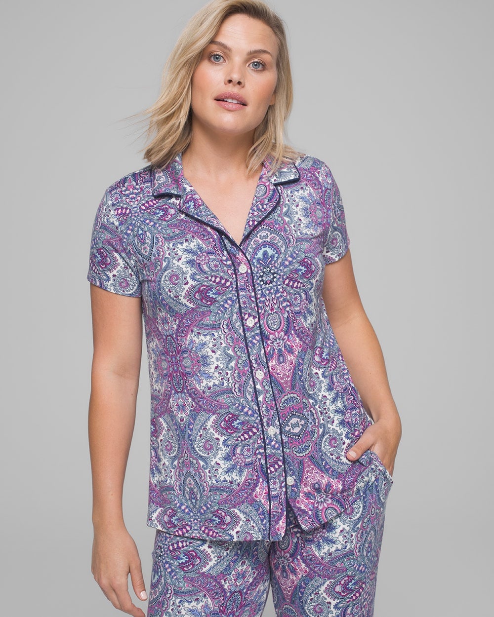 Cool Nights Short Sleeve Notch Collar Pajama Top