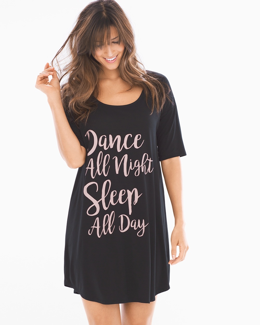 Cool Nights Loose Fit Short Sleeve Sleepshirt Dance All Night Black