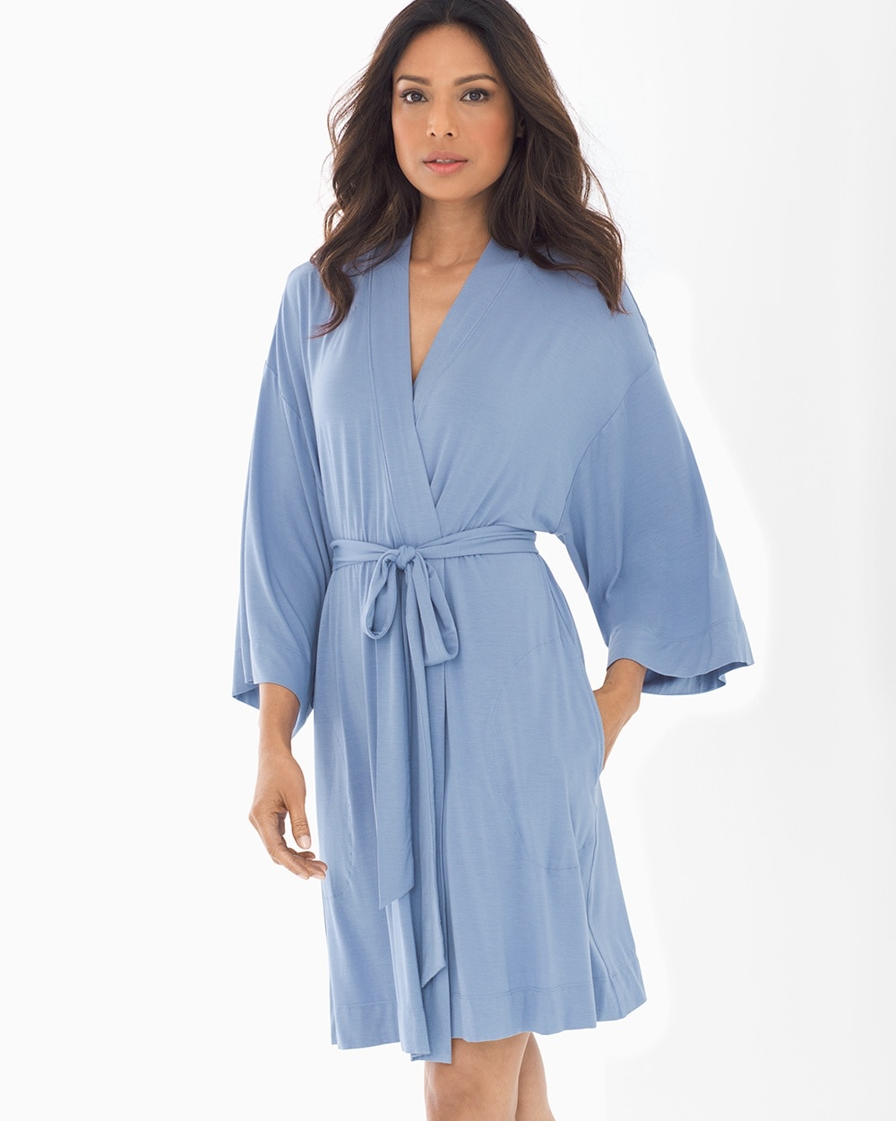Cool Nights Kimono Sleeve Short Robe Blue Stone