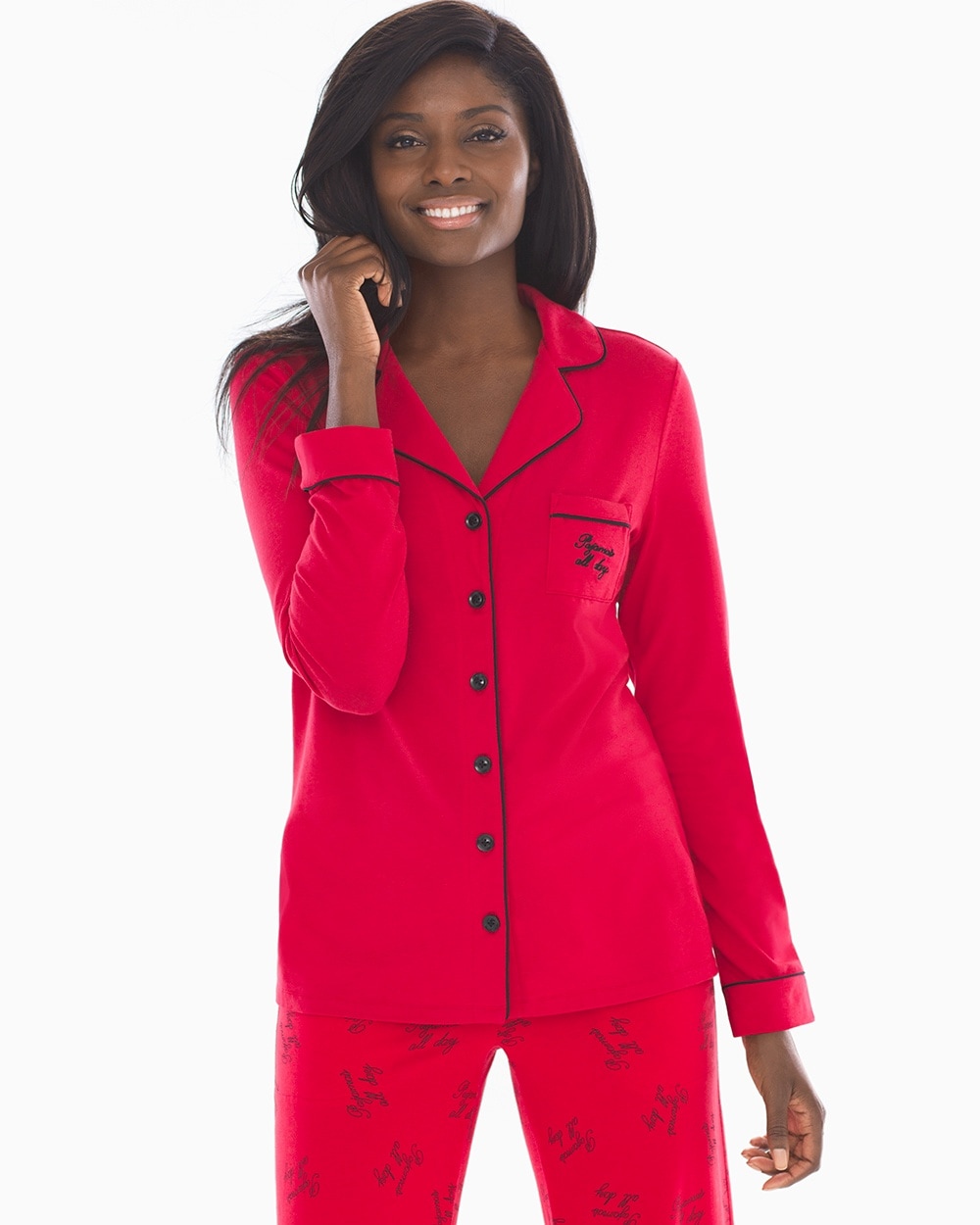 Embraceable Long Sleeve Notch Collar Pajama Top Pajamas All Day Red