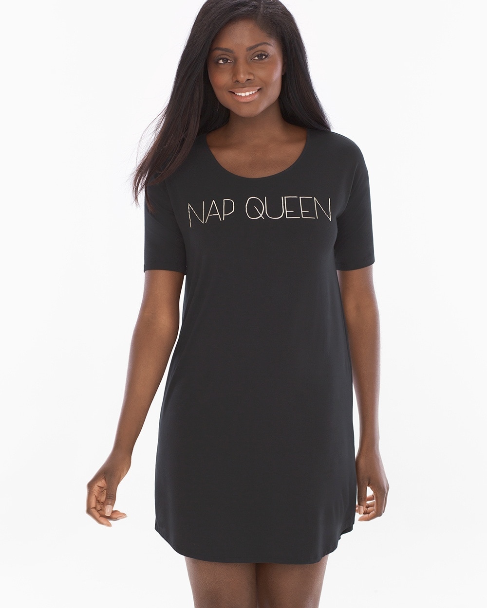 Cool Nights Loose Fit Short Sleeve Sleepshirt Nap Queen Black