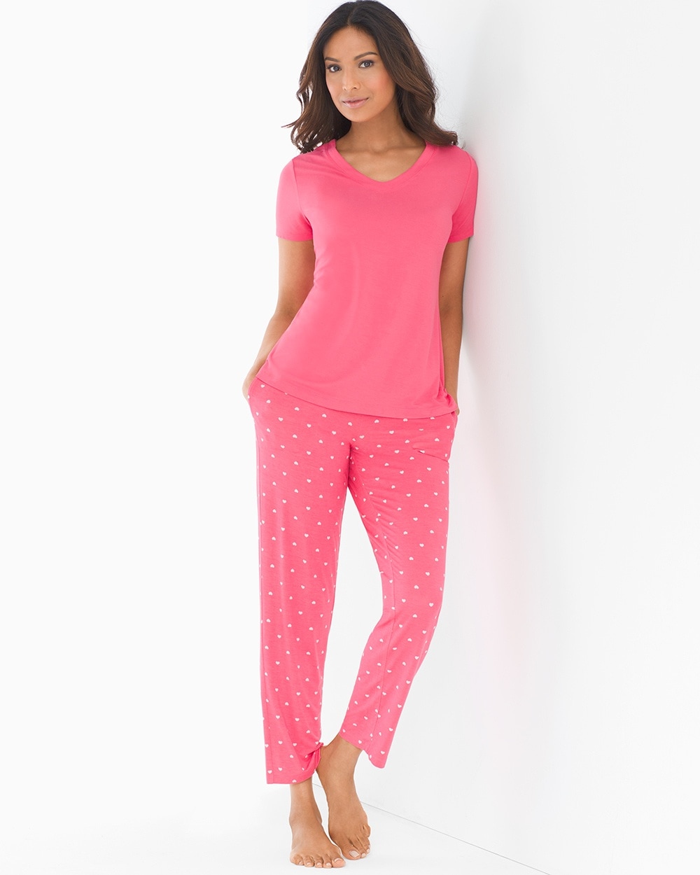 Cool Nights Ankle Length Pajama Set Heart Dot Mini Rouge