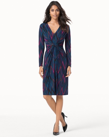Catherine Twist Front Long Sleeve Dress Chevron Jewel