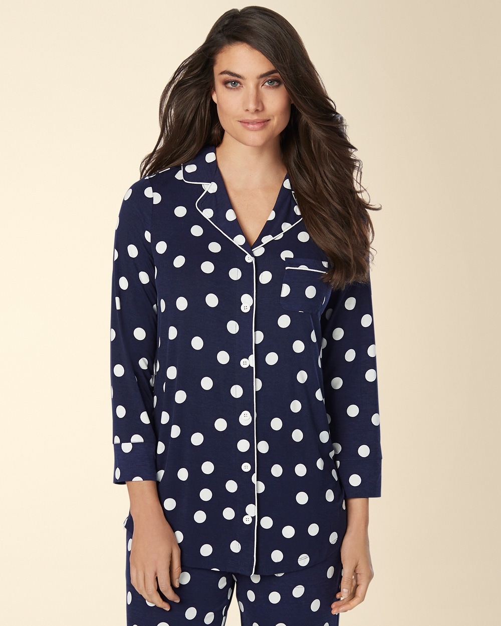 Embraceable Cool Nights Pajama Top Joyful Dot Navy