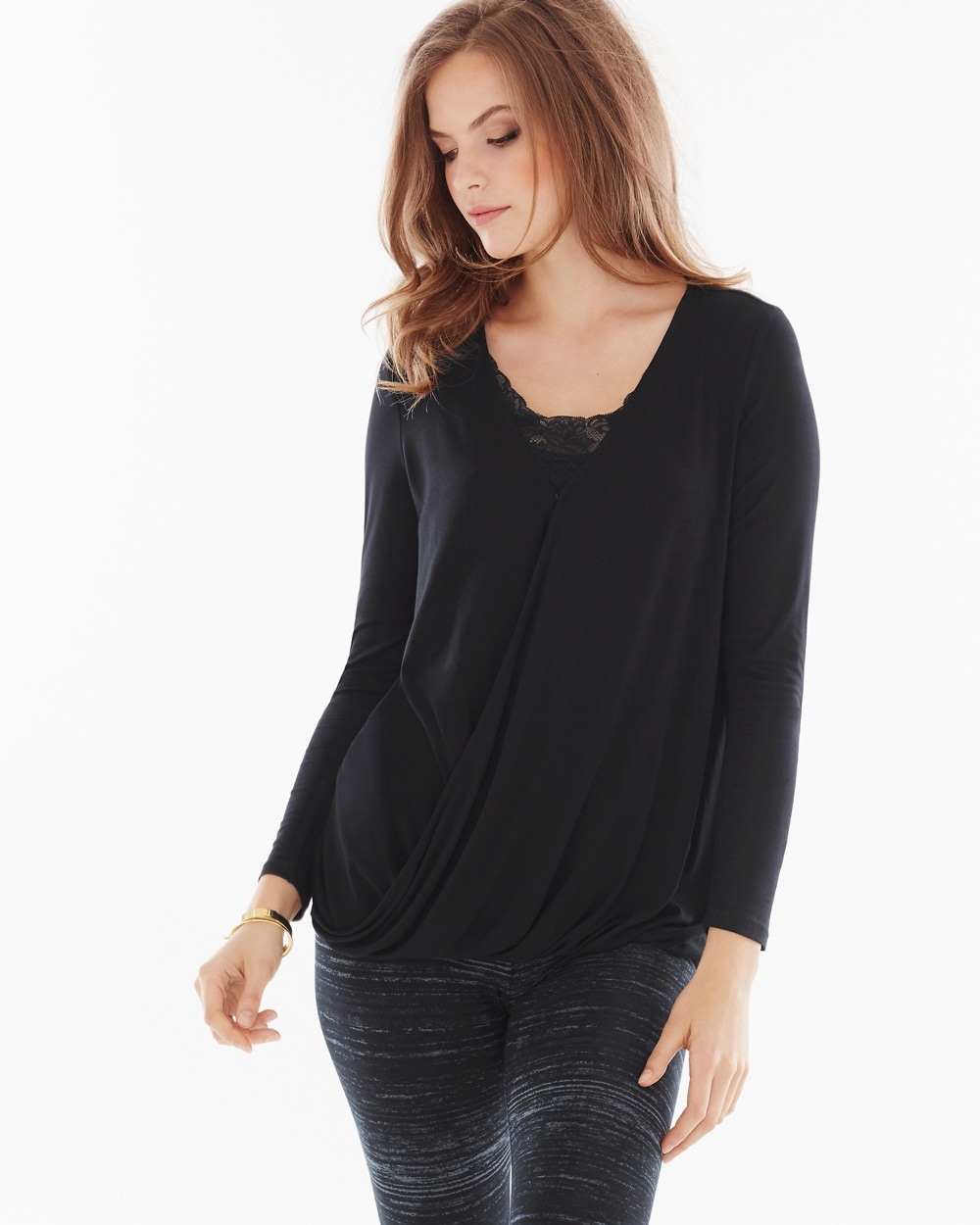 Live. Lounge. Wear. Soft Jersey Wrap Top Black