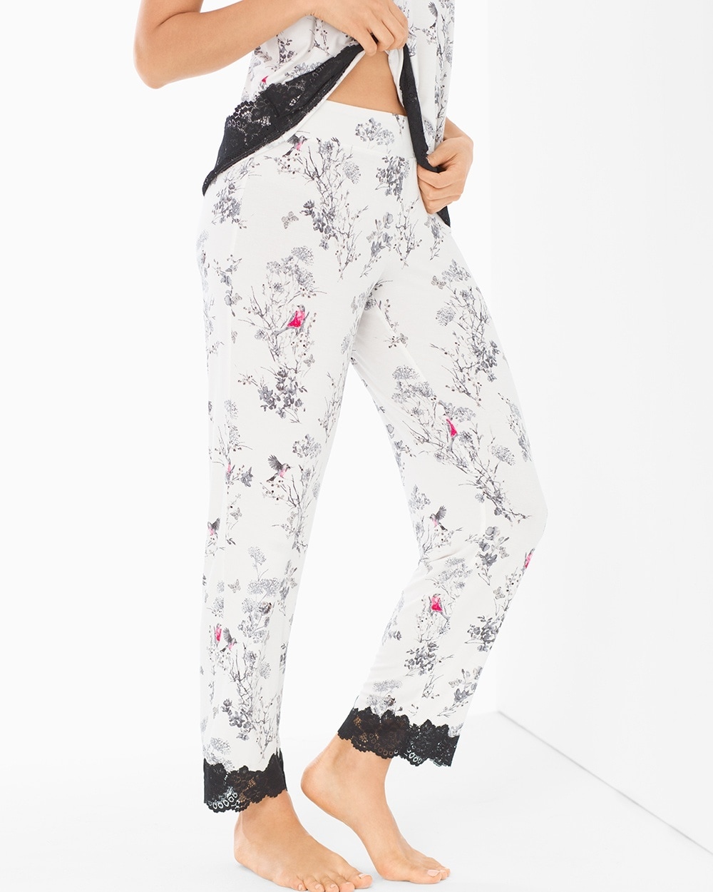 Cool Nights Lace Trim Ankle Pajama Pants Fragile Floral Ivory