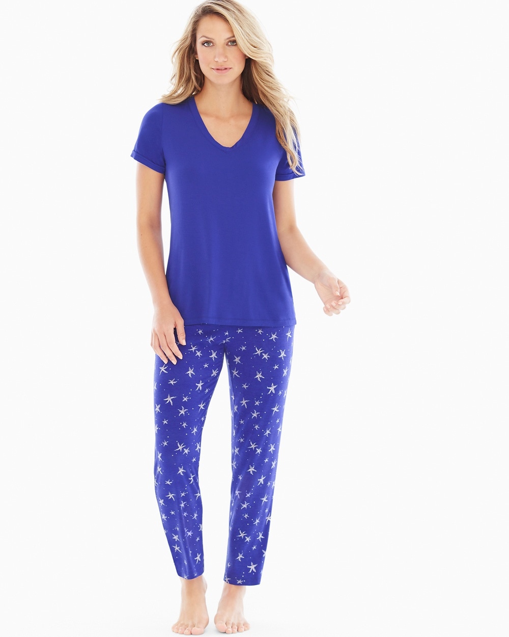 Cool Nights Ankle Pants Pajama Set Starfish Royal Blue