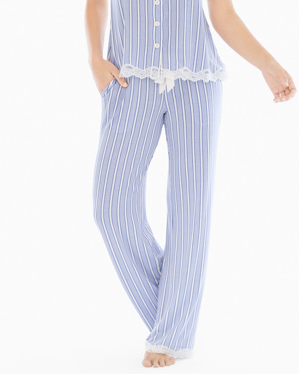 Cool Nights Tall Inseam Pajama Pants Cottage Stripe Larkspur