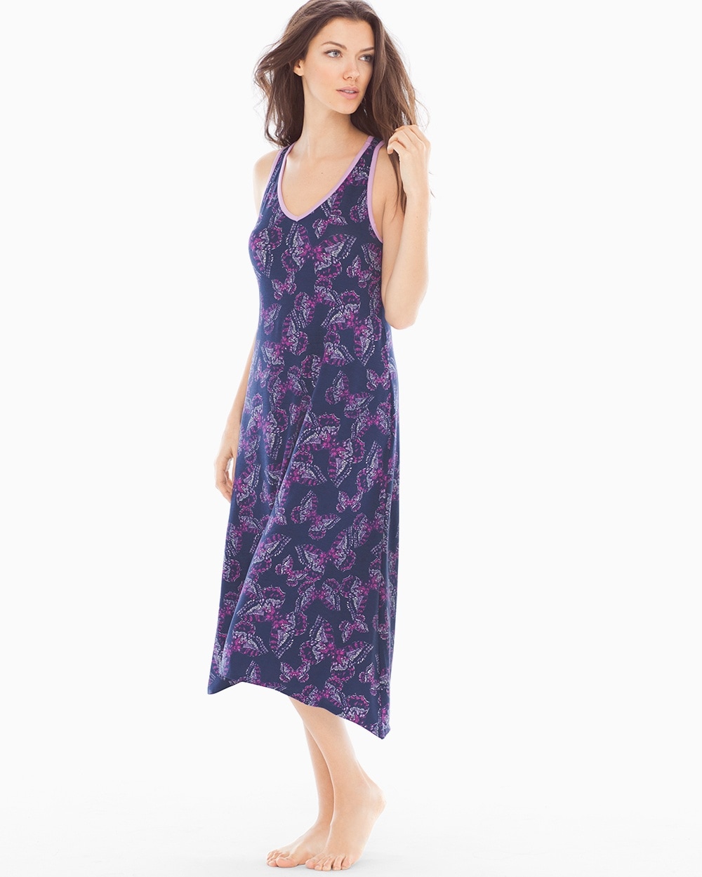 Embraceable Cool Nights Tea Length Nightgown Bali Butterfly Navy - Soma