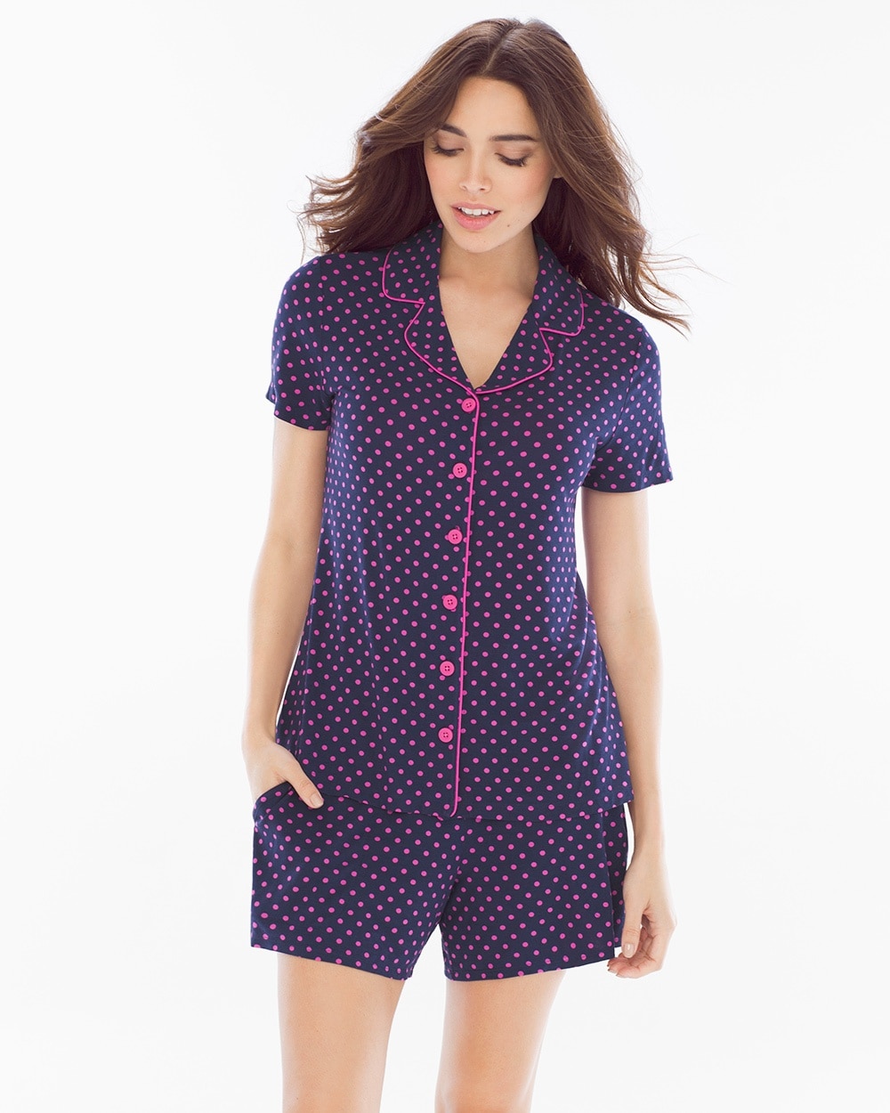 Embraceable Cool Nights Pajama Shorts Set Delightful Dot Navy