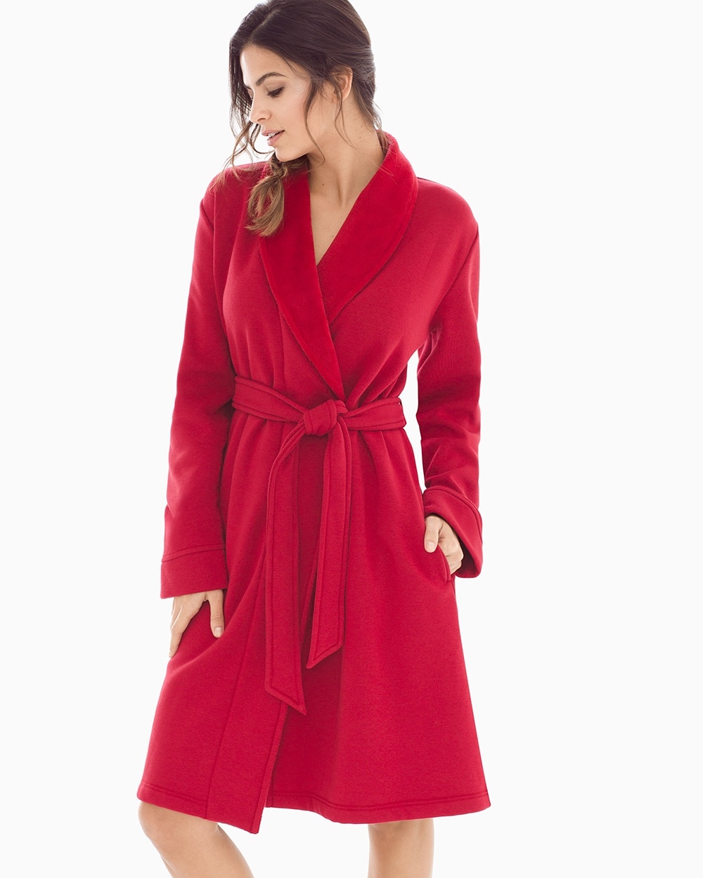 French Terry Short Robe Ruby