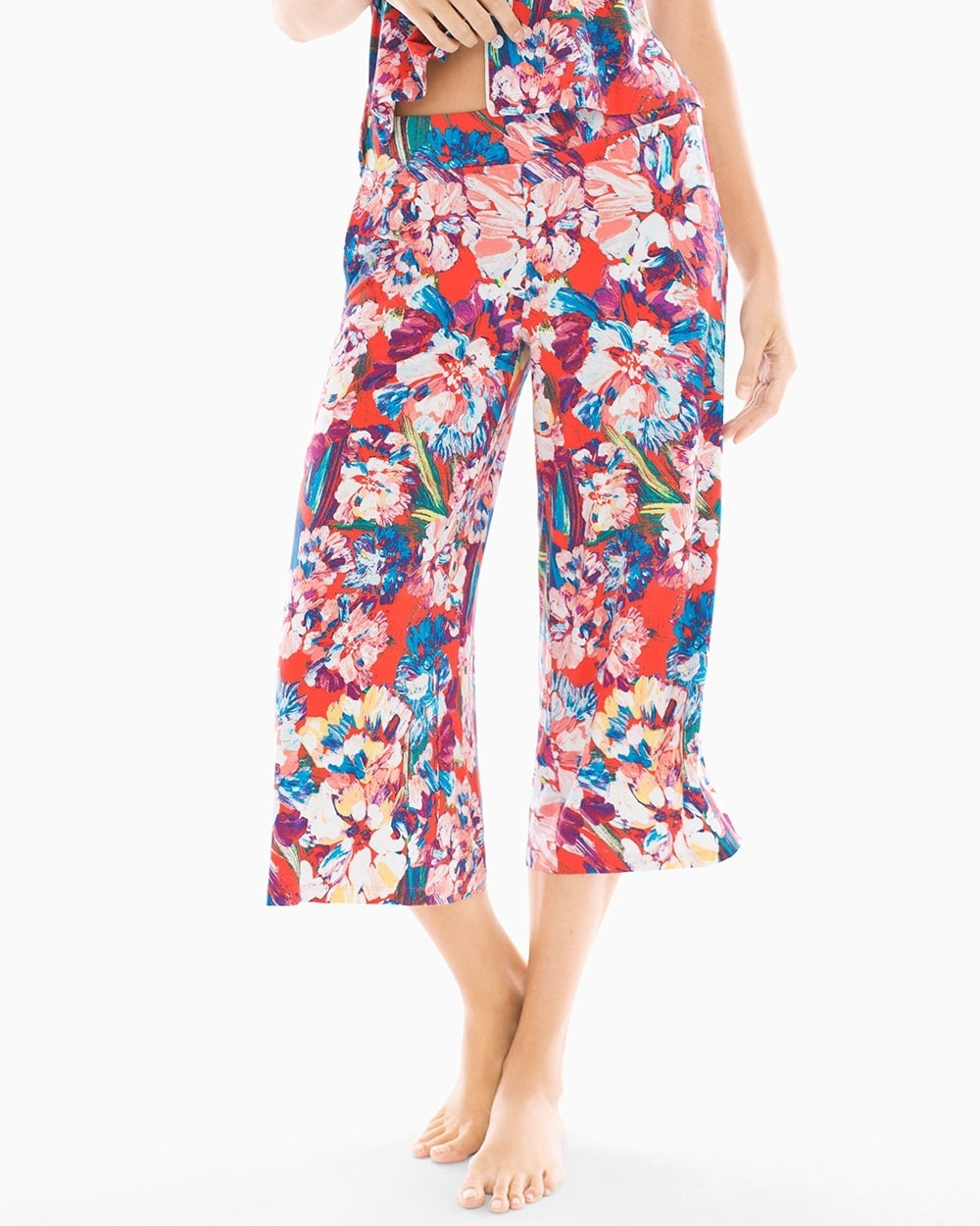 Cool Nights Full Pajama Crop Pants Artistic Floral Grenadine