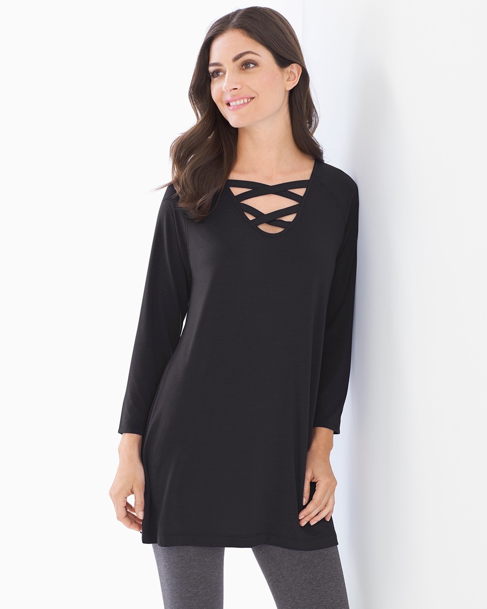 Easy Jersey Strappy Front Tunic Black