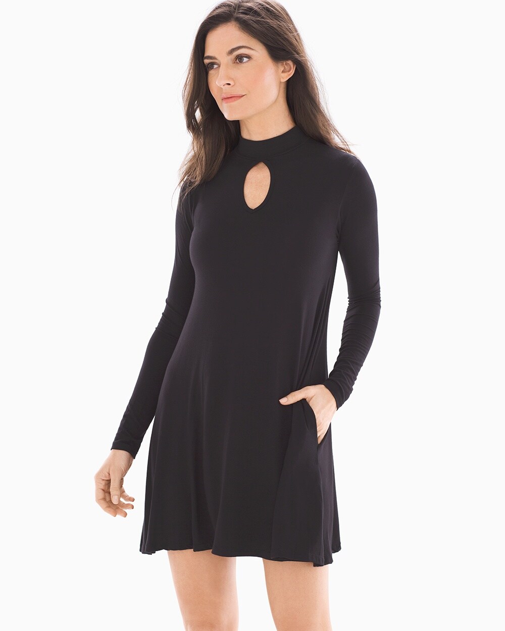 Elan Long Sleeve Keyhole Dress Black