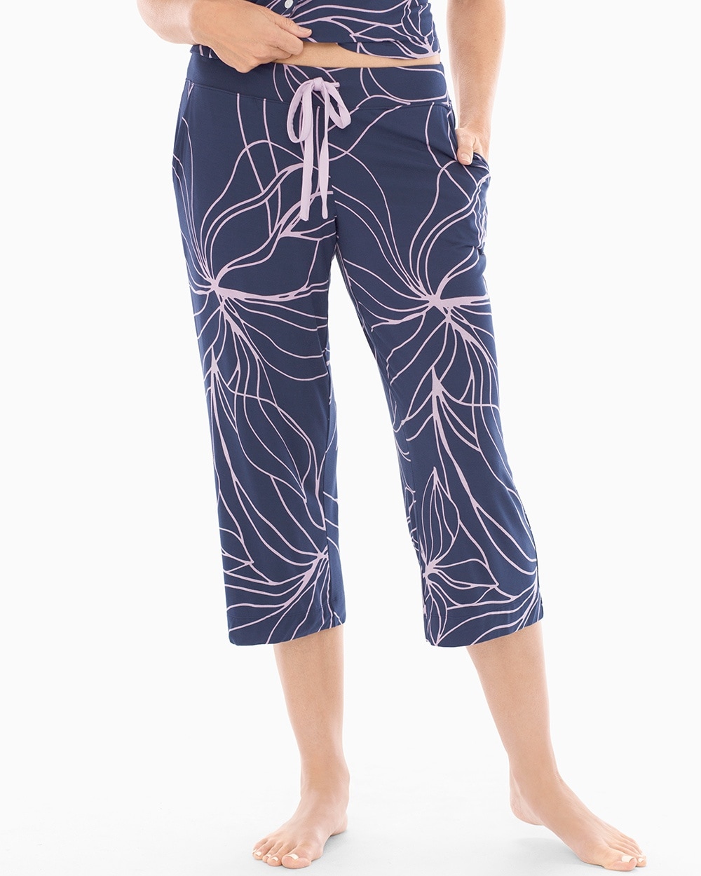 Cool Nights Crop Pajama Pants Floral Lines Navy