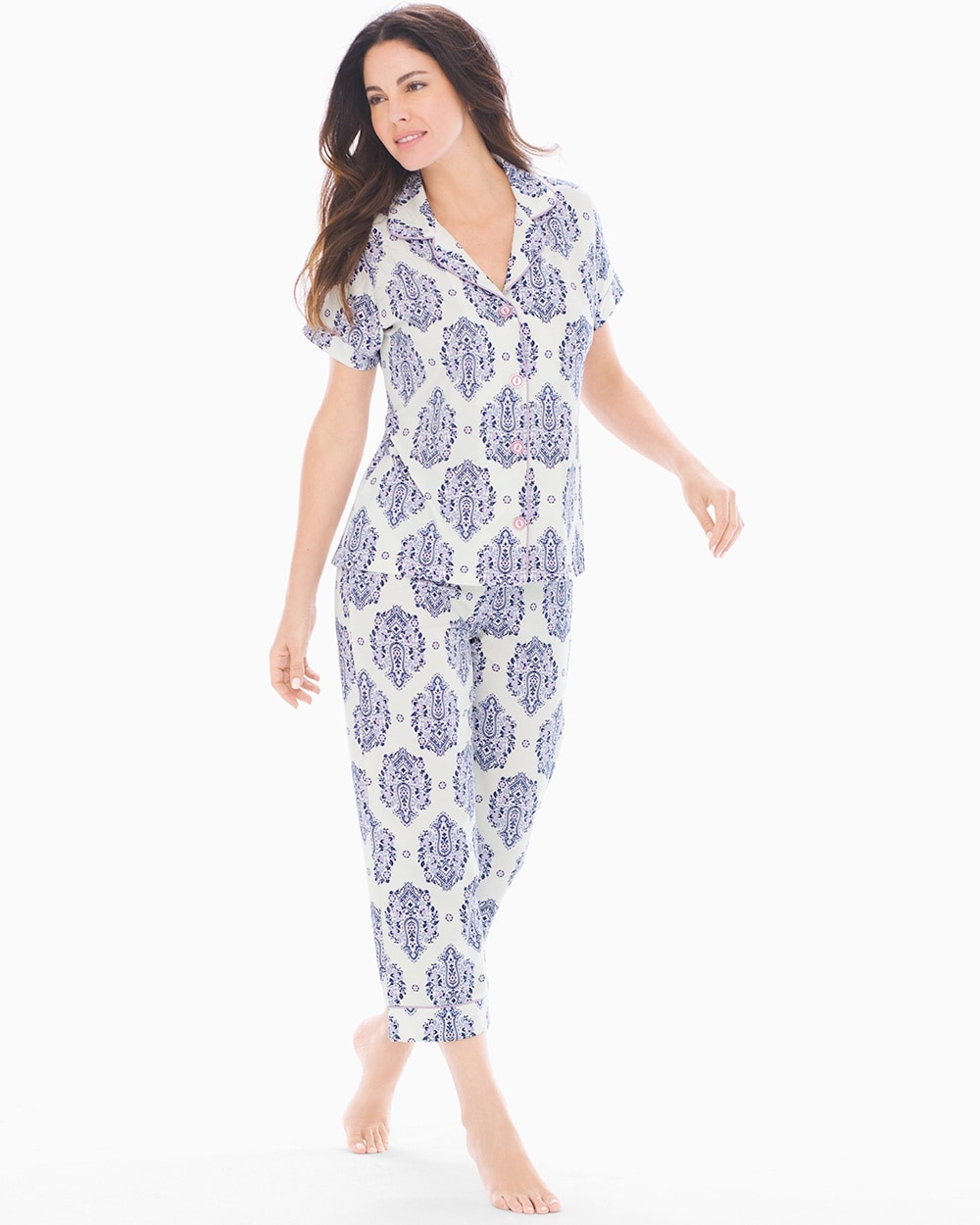Bedhead Knit Cotton-Blend Short Sleeve Pajama Set Navy Print
