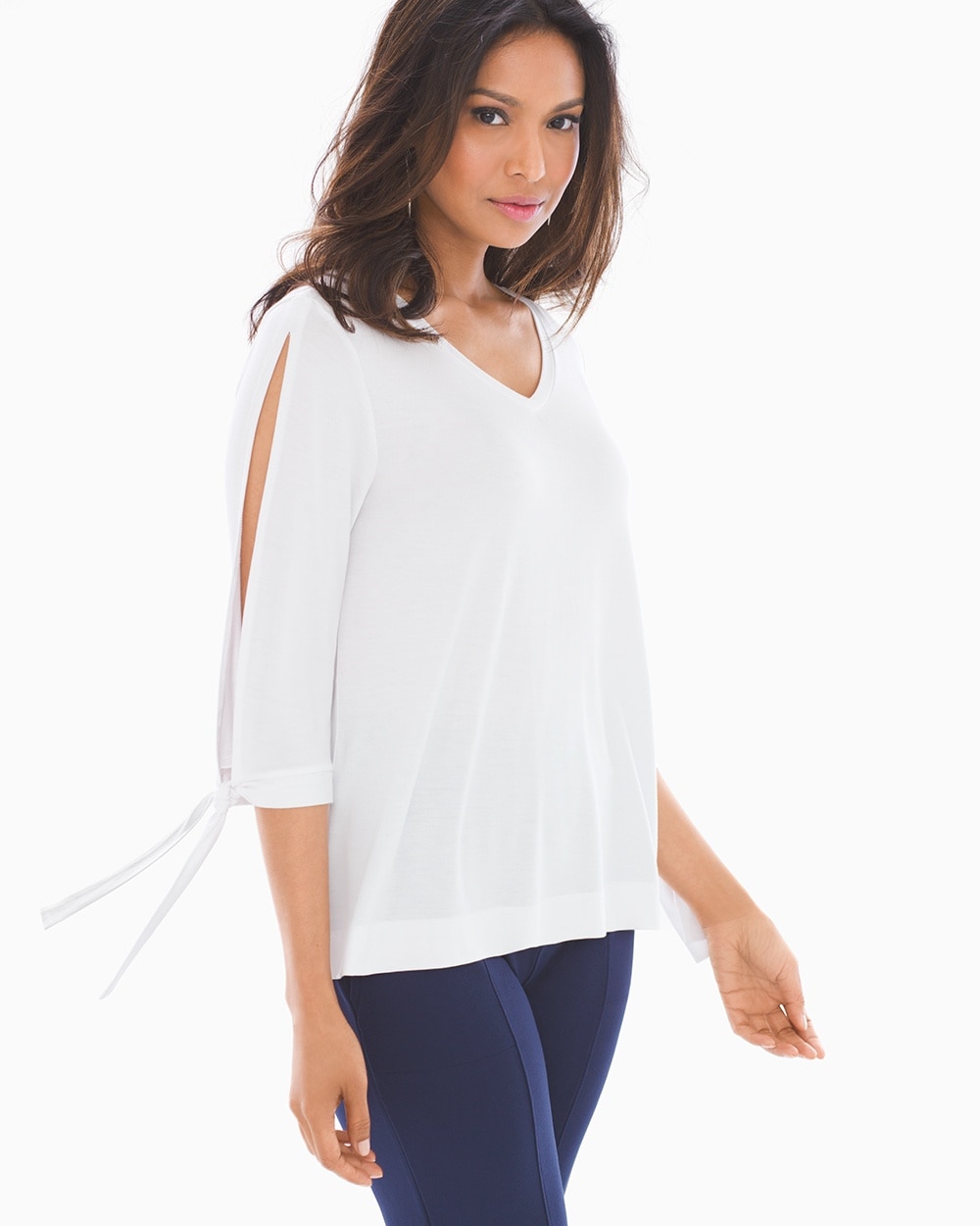 Soft Jersey Tie Sleeve Top Bright White