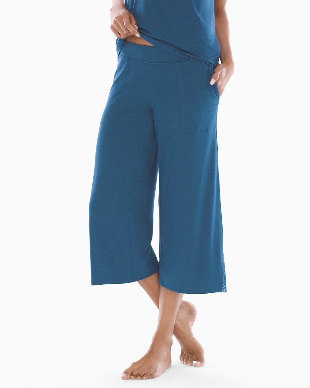 Cool Nights Lace Detail Crop Pajama Pants Shadow Blue