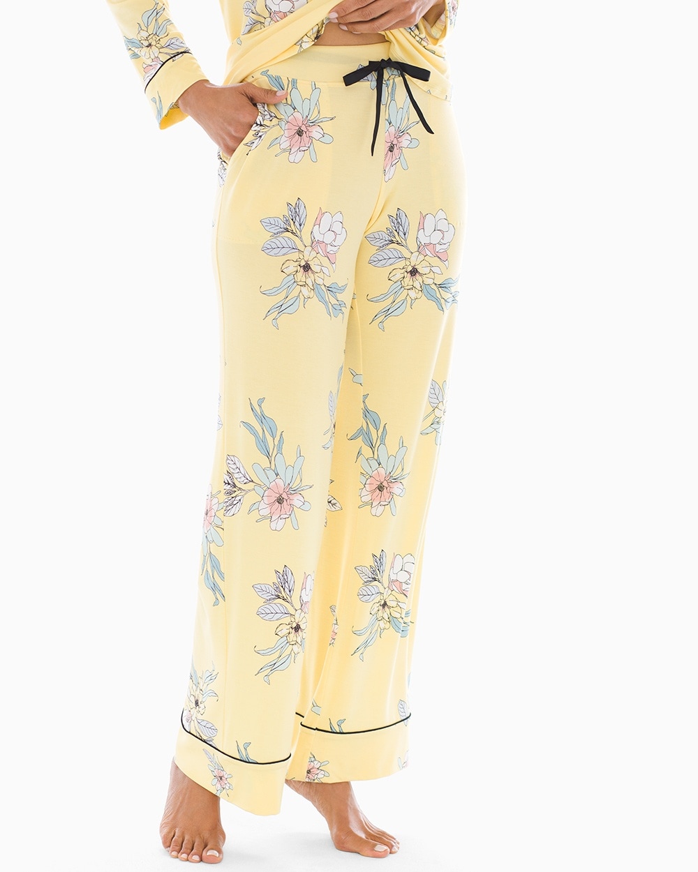 Cool Nights Piped Pajama Pants Painterly Floral