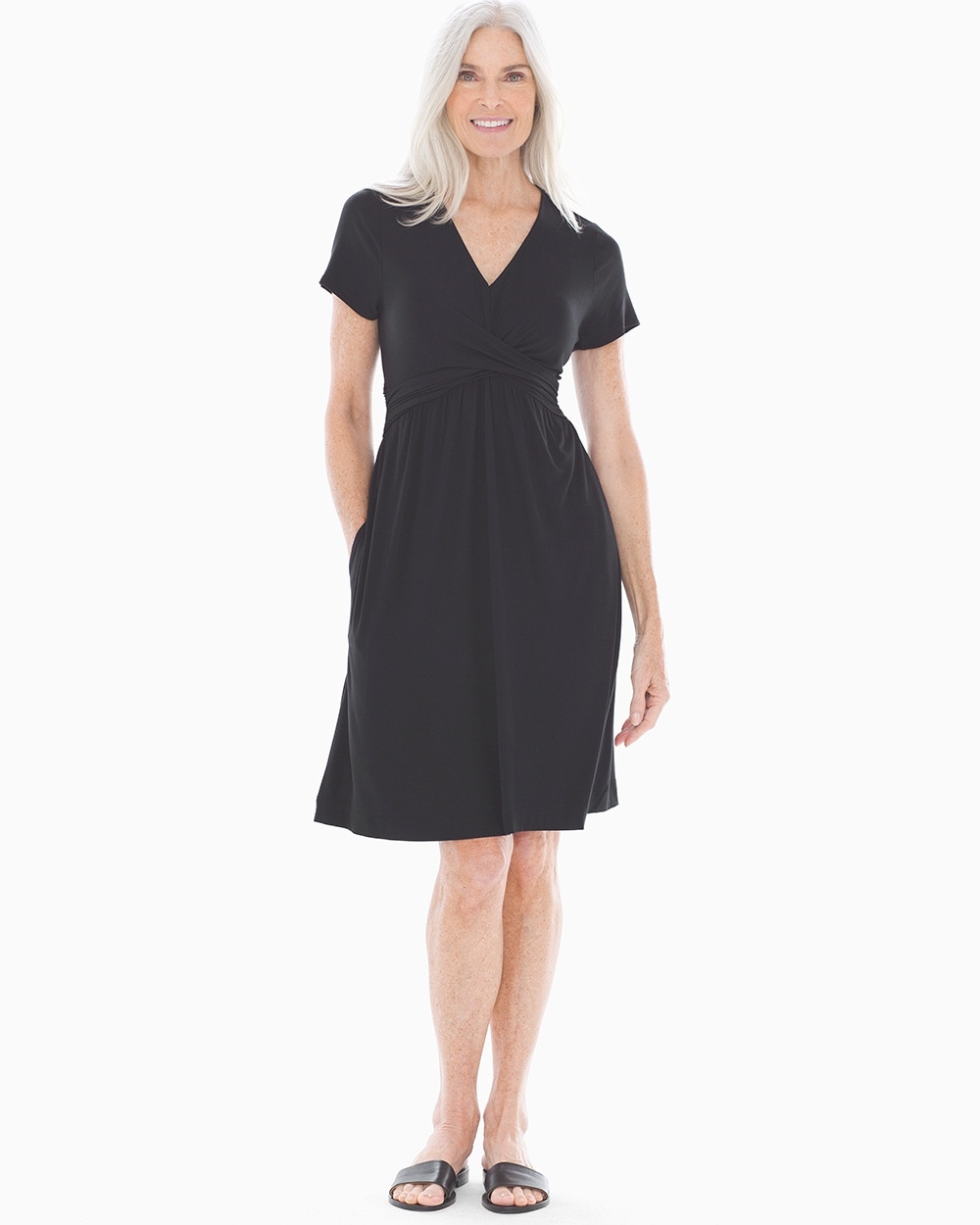 Soft Jersey Short Sleeve Wrap Dress Black