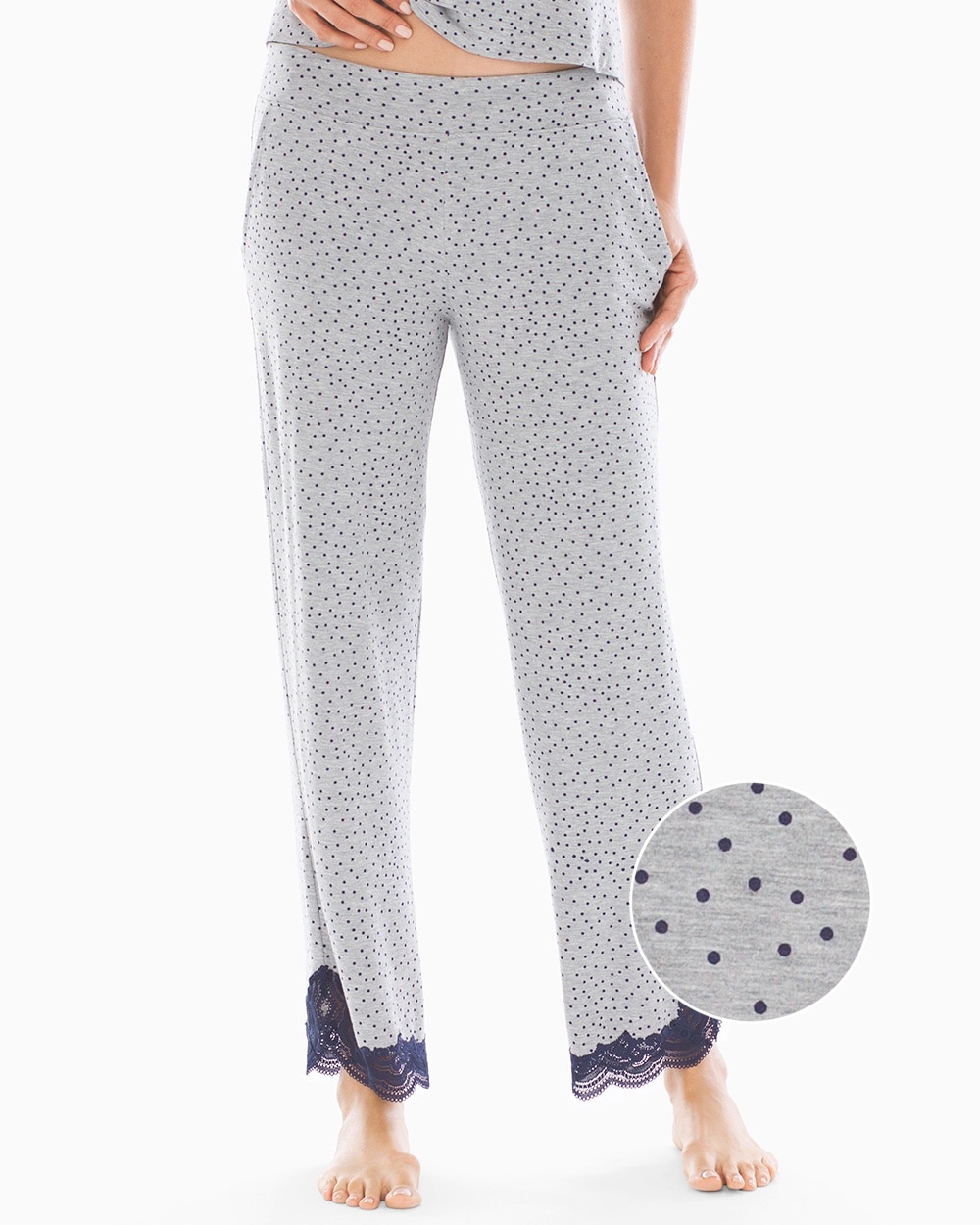 Cool Nights Lace Detail Ankle Pajama Pants Caravan Dot Heather Opal