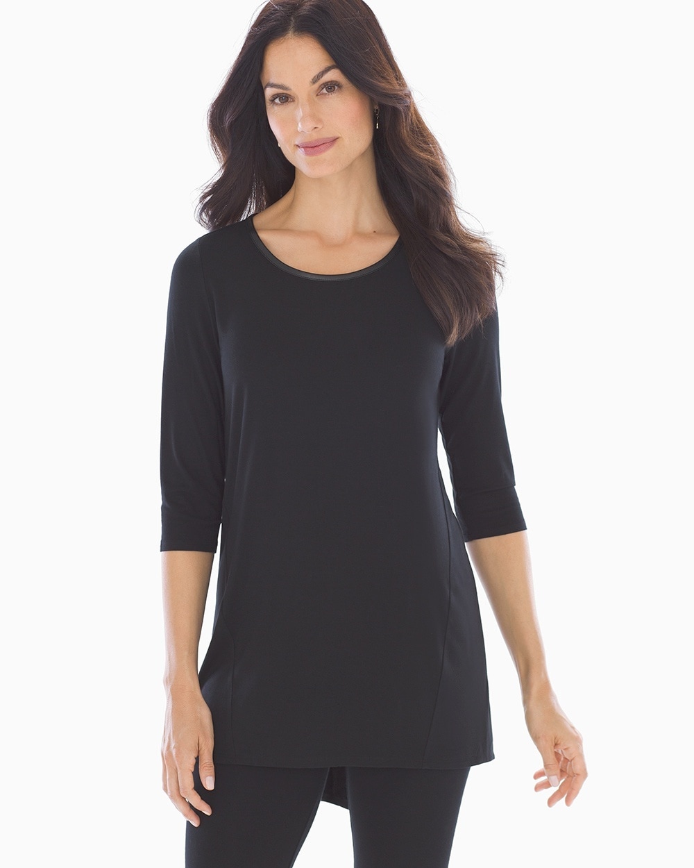 Soft Jersey Split Back 3/4 Sleeve Tunic Black