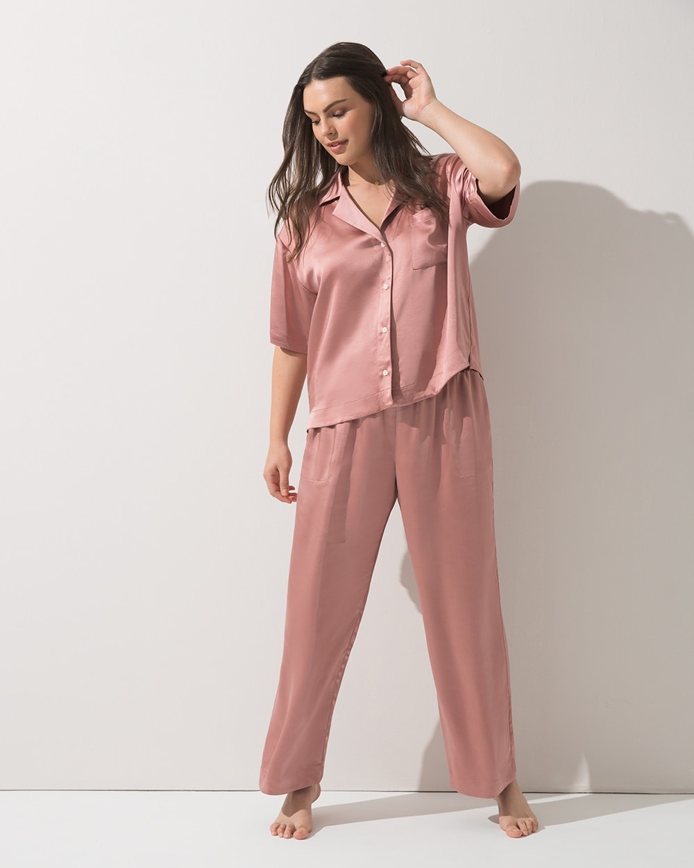Sensual Satin Notch Collar Pajama Set