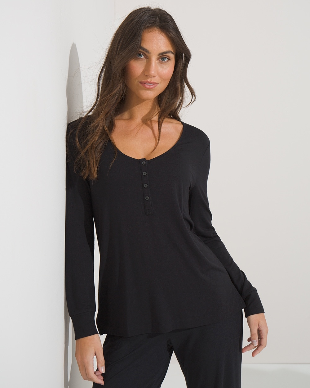 Modal Long-Sleeve Henley Pajama Shirt