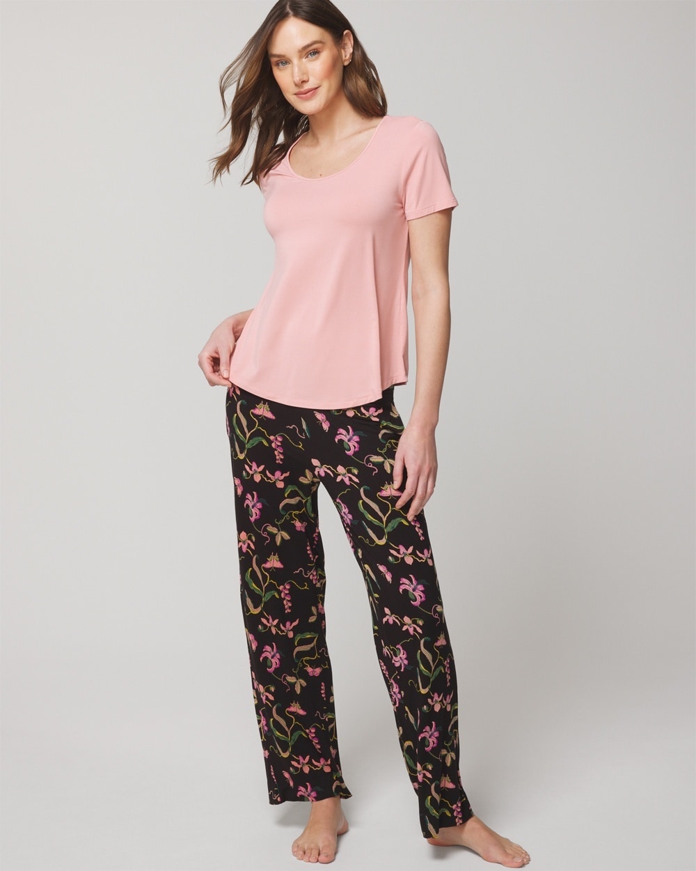 Soma Women's Cool Nights Short Sleeve Sleep Top + Pajama Pants Set In Black Size 2xl |  In Blissful Butterflies Blac