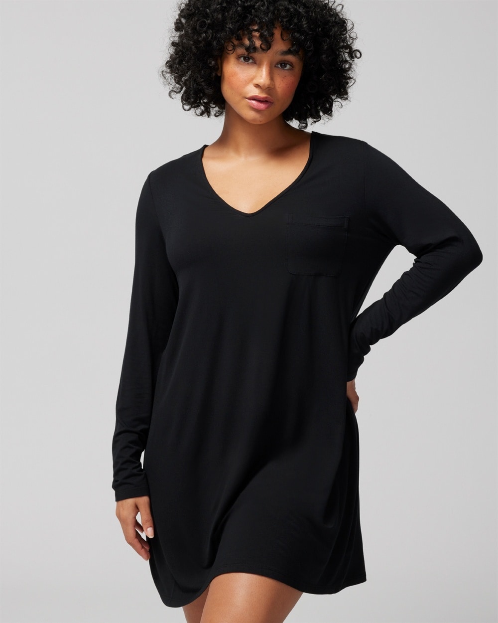 SOMA WOMEN'S COOL NIGHTS LONG-SLEEVE NIGHT GOWN IN BLACK SIZE SMALL | SOMA