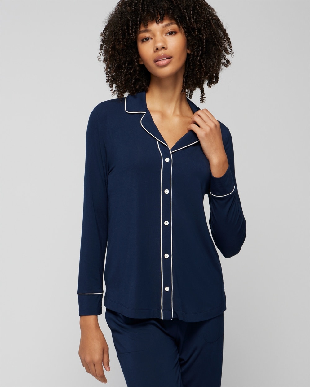 Cool Nights Long-Sleeve Notch Collar Top - WA