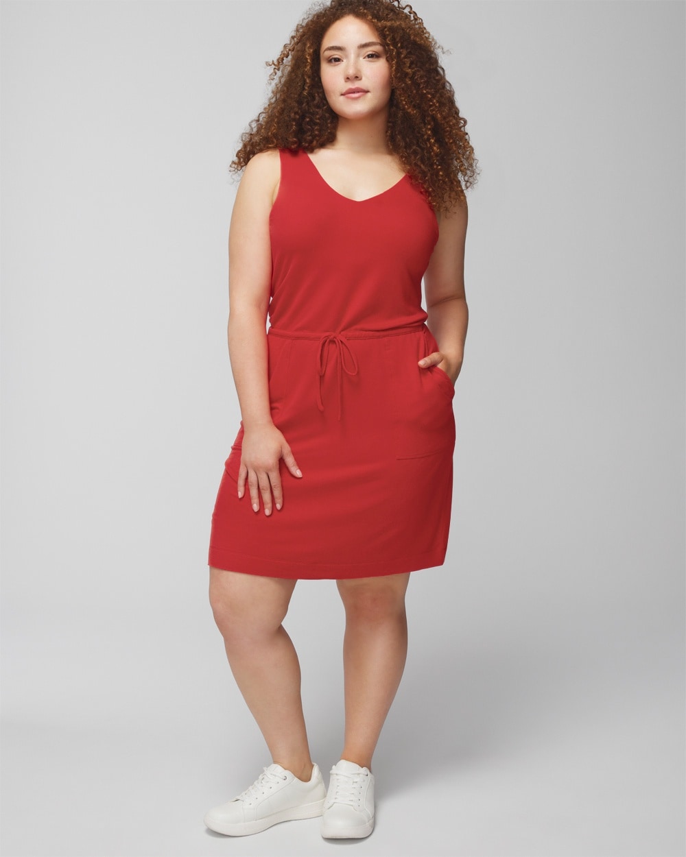 Soma Women's French Terry V-neck Sneaker Dress In Red Aura Size Medium |