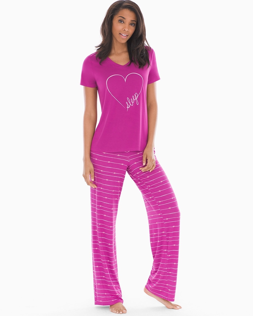 Cool Nights Short Sleeve Pajama Set Heart Stripe Wild Aster - Soma