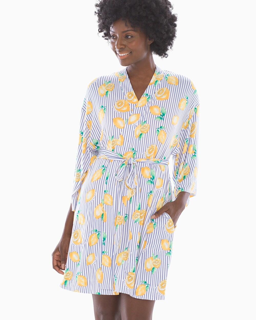 Cool Nights Kimono Sleeve Short Robe Lemon Zest