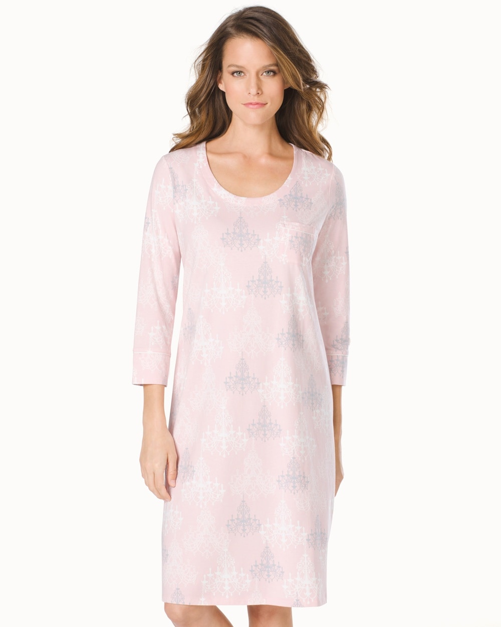 Embraceable 3/4 Sleeve Sleepshirt Chandeliers Pink Romance