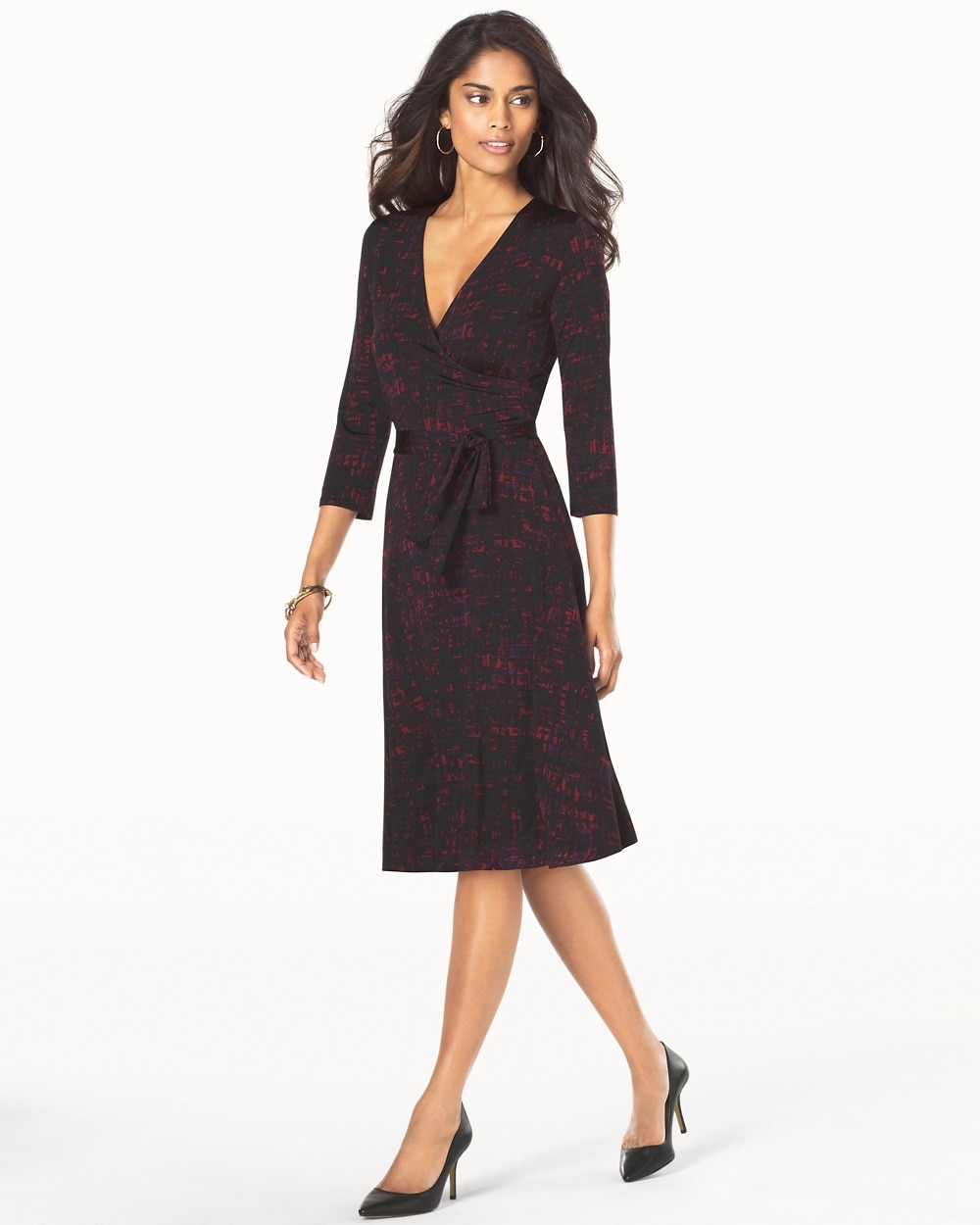 Leota 3/4 Sleeve Wrap Dress Ebonized Maroon