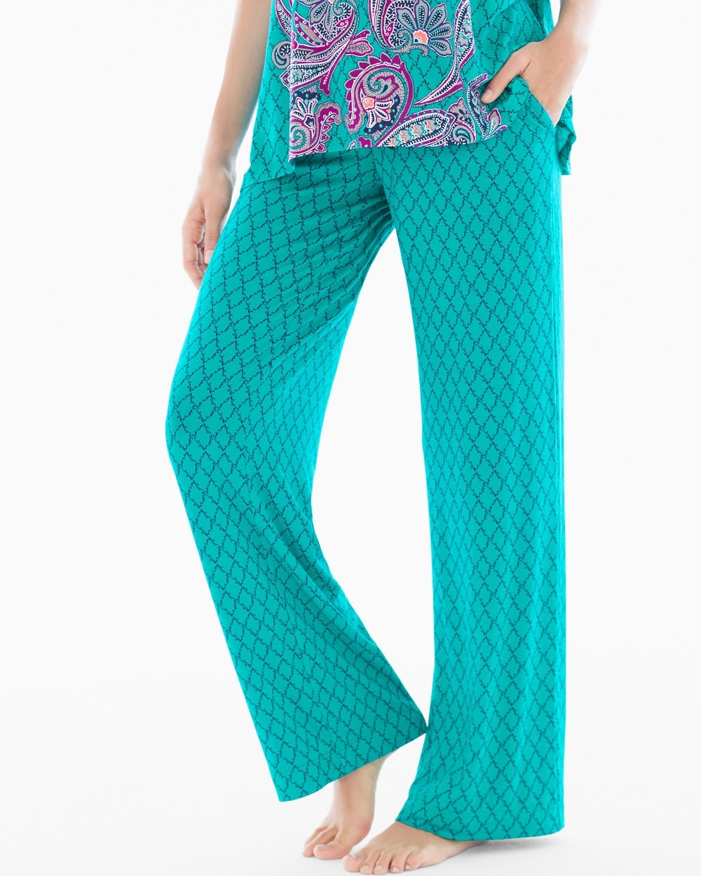 Embraceable Cool Nights Pajama Pants Tall Inseam Pleasant Scroll Rainforest