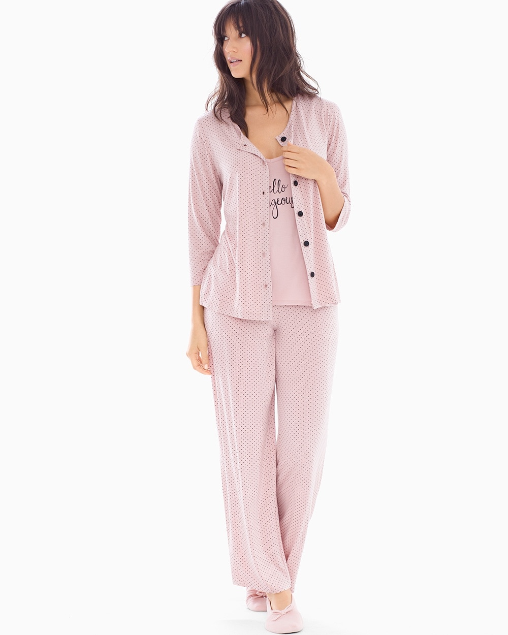 Cool Nights 3-PIece Cardi Pajama Set Little Dot Vintage Pink